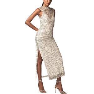 EUC Rare Shona Joy Glittering White and Silver Sequin High Low Slip Dress US 6